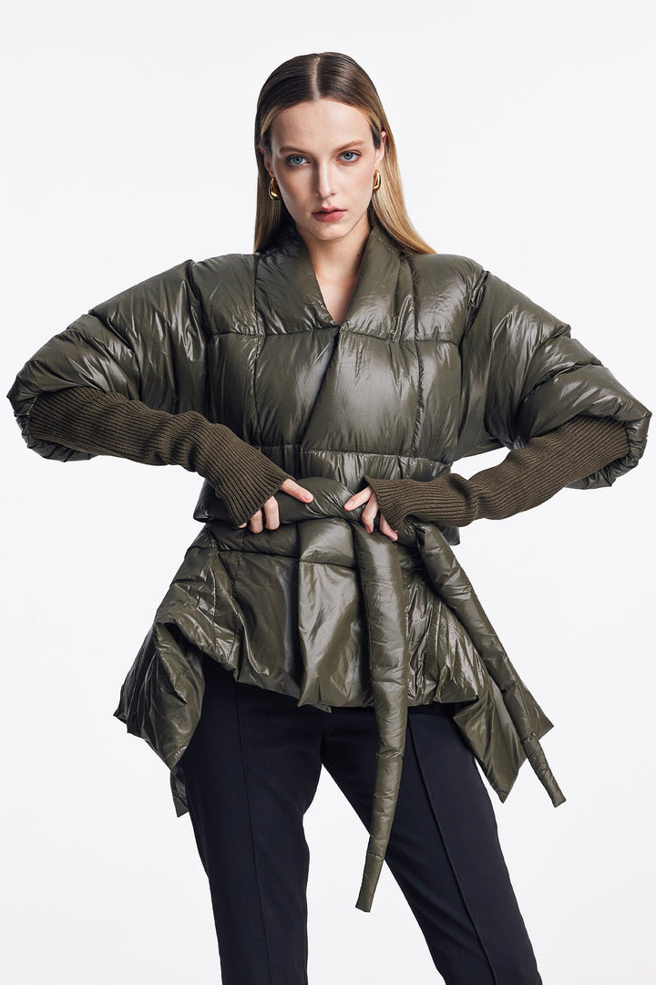 Ethan Lace Up Asymmetric Jacket In Green - Celestia Couture