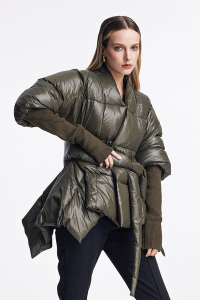 Ethan Lace Up Asymmetric Jacket In Green