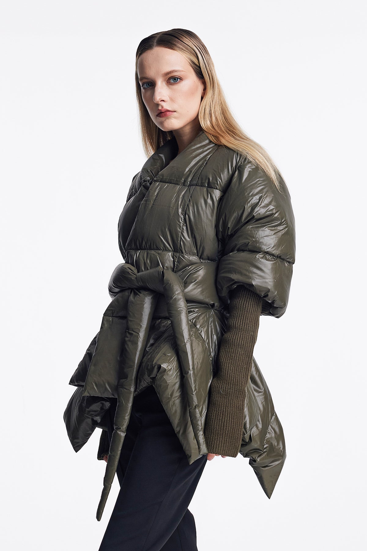 Ethan Lace Up Asymmetric Jacket In Green