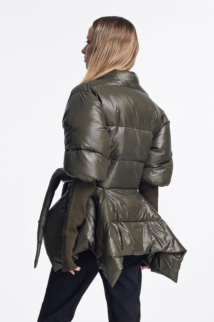 Ethan Lace Up Asymmetric Jacket In Green - Celestia Couture