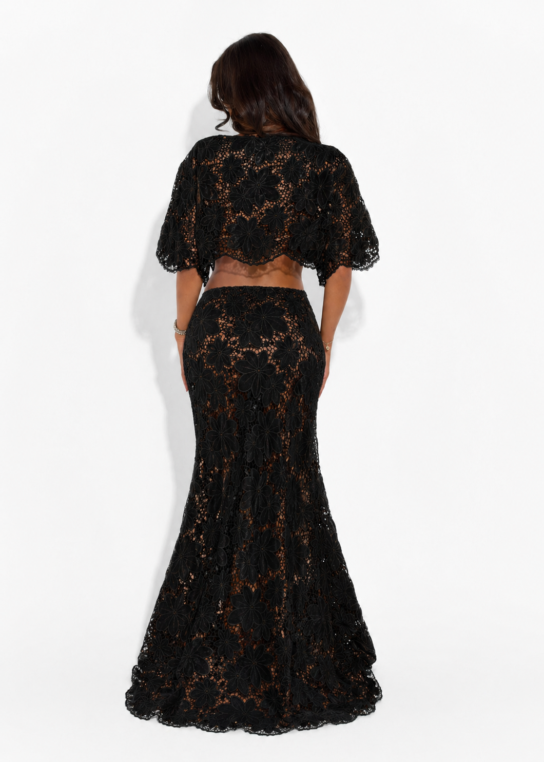 AMIRA FLORAL MAXI SKIRT - BLACK