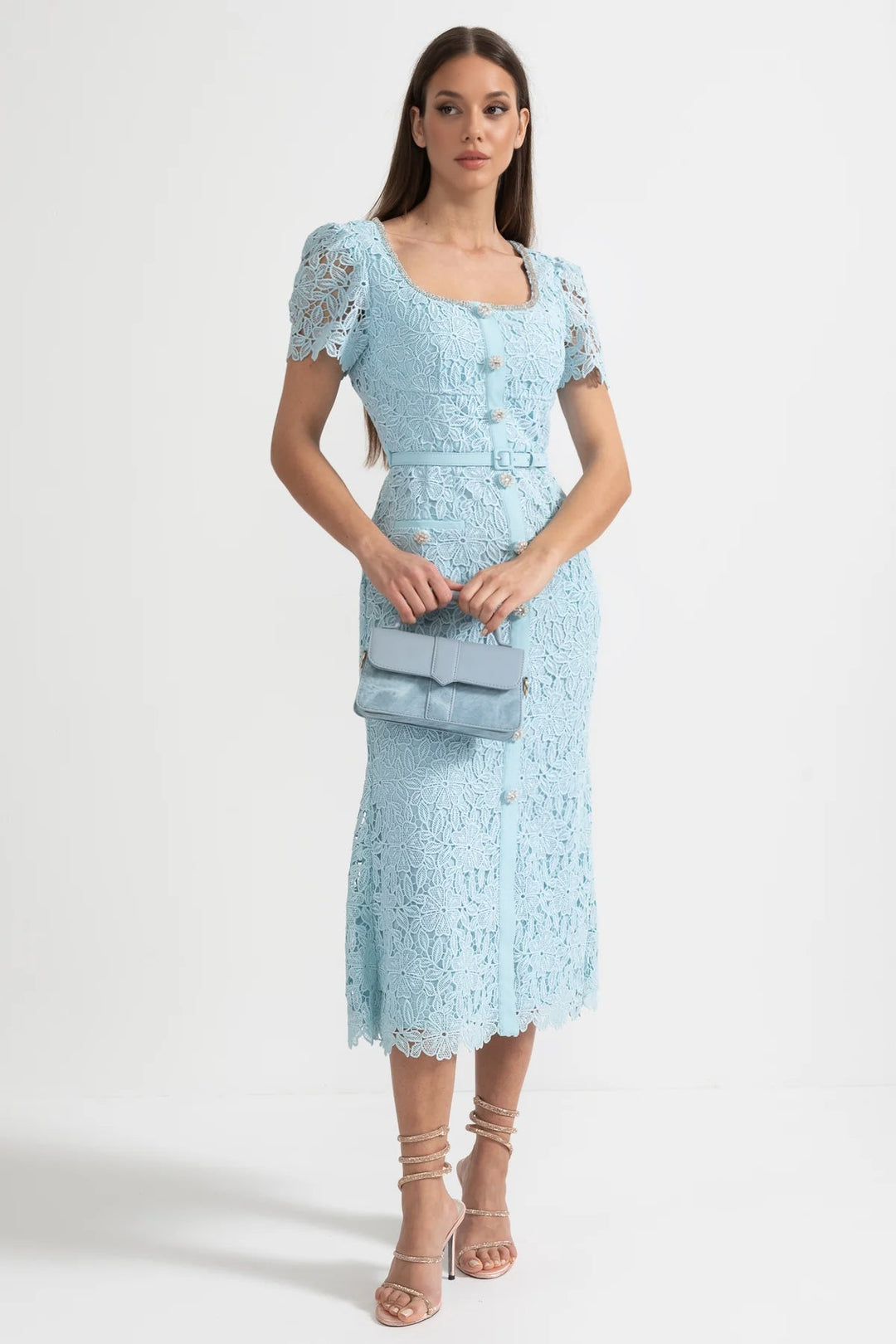 Delicate Azure Delicate Azure Lace Midi Dress - Baby Blue – Celestia Couture
