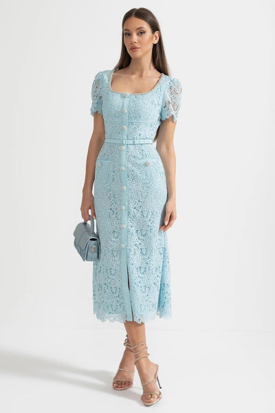 Delicate Azure Lace Midi Dress - Baby Blue