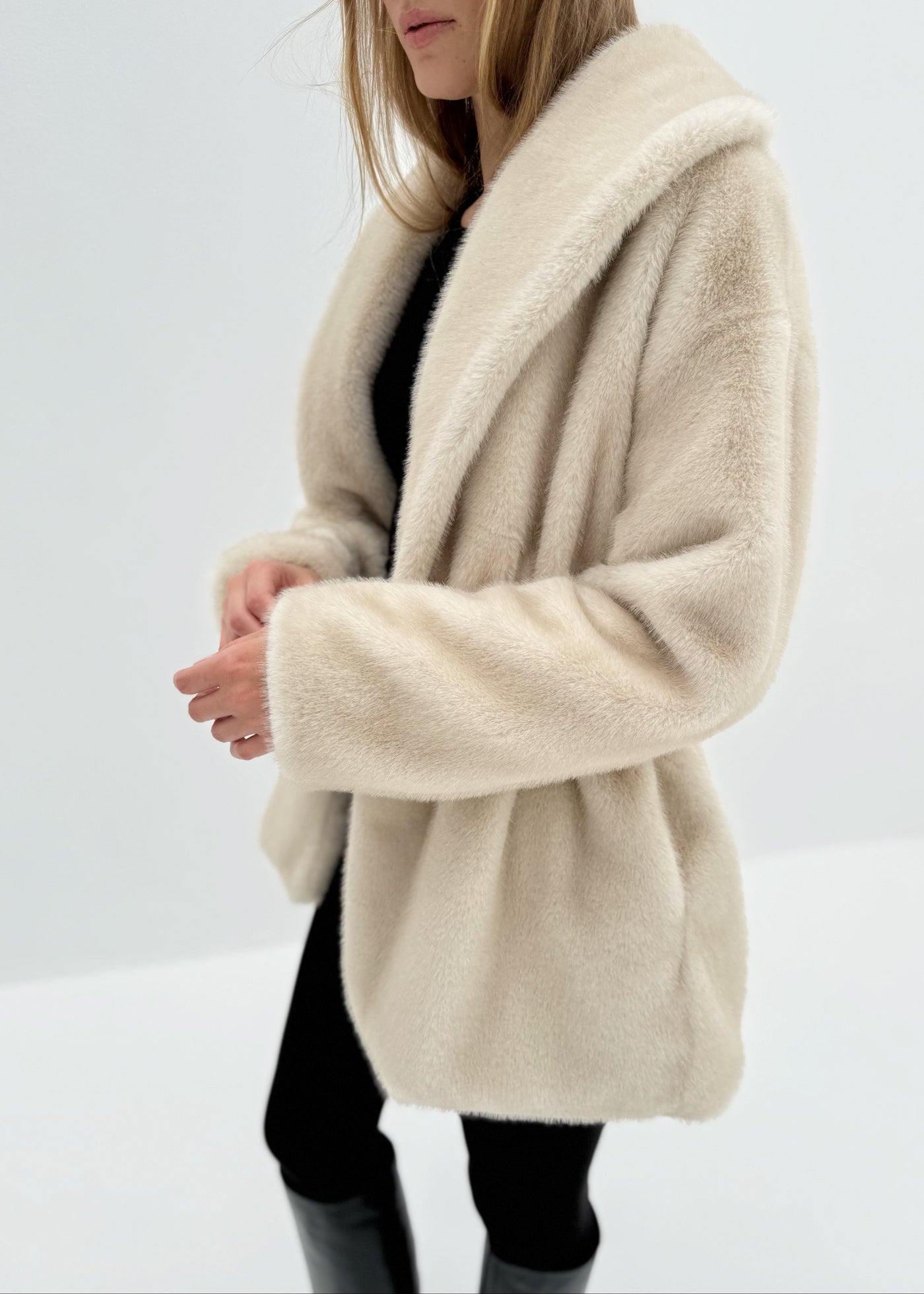 Alpina Cinch Waist Fur Coat | Almond Quartz