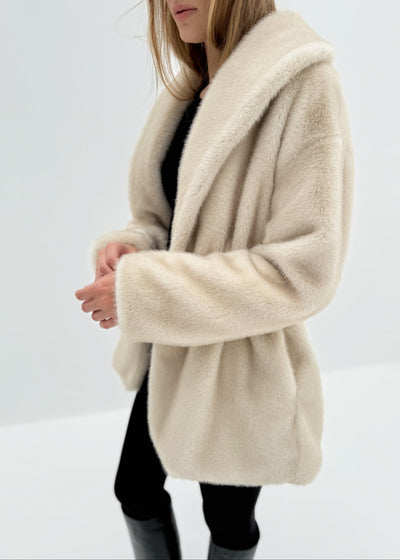 Alpina Cinch Waist Fur Coat | Almond Quartz