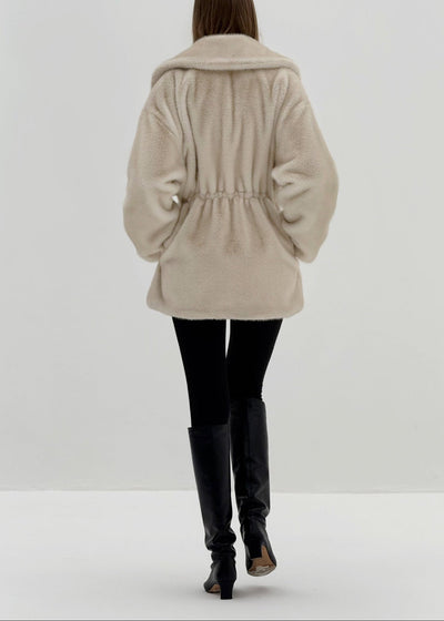 Alpina Cinch Waist Fur Coat | Almond Quartz