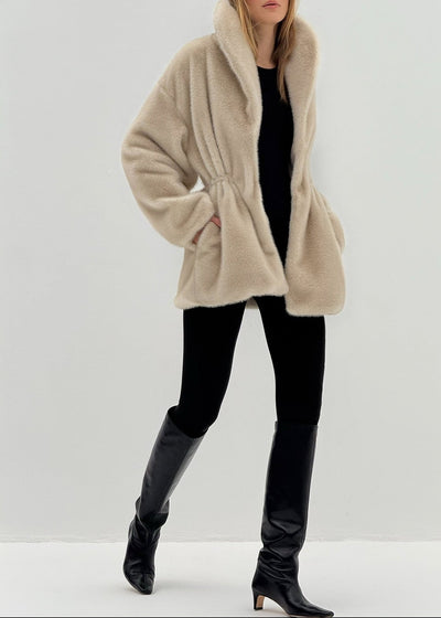 Alpina Cinch Waist Fur Coat | Almond Quartz