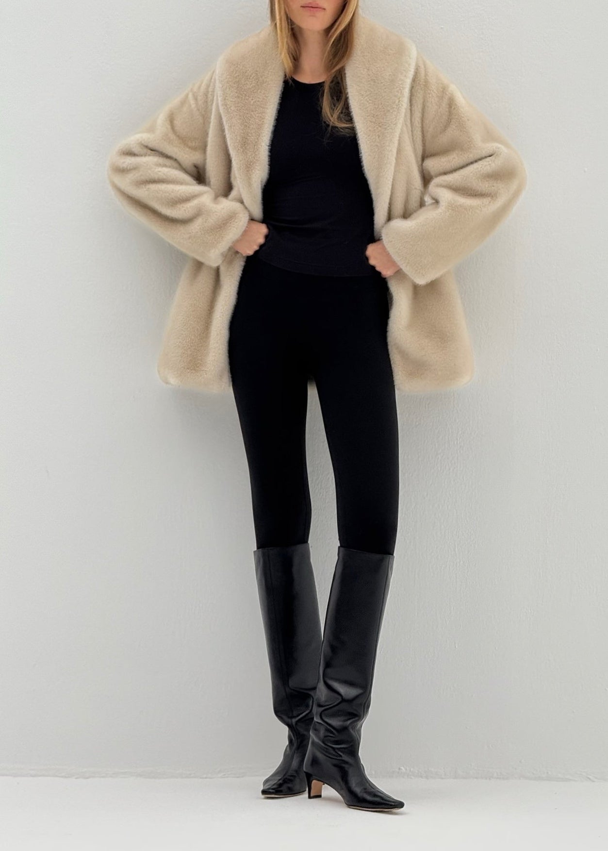 Alpina Cinch Waist Fur Coat | Almond Quartz