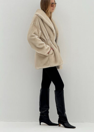 Alpina Cinch Waist Fur Coat | Almond Quartz