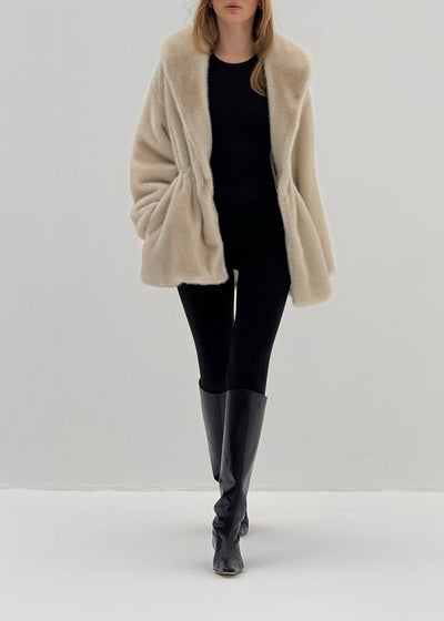 Alpina Cinch Waist Fur Coat | Almond Quartz