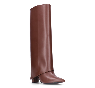 FEDRIKA -  Stivale 2 in 1 in ecopelle marrone: da stivale alto a stivaletto con un semplice gesto