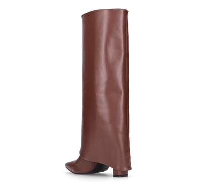 FEDRIKA -  Stivale 2 in 1 in ecopelle marrone: da stivale alto a stivaletto con un semplice gesto