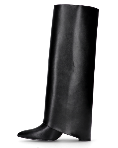 FEDRIKA -  Stivale 2 in 1 in ecopelle nera: da stivale alto a stivaletto con un semplice gesto