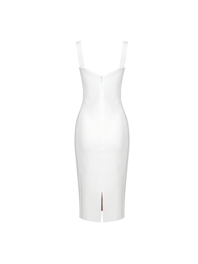 Elegant White Finbar Patchwork Lace Bandage Dress - Celestial Couture