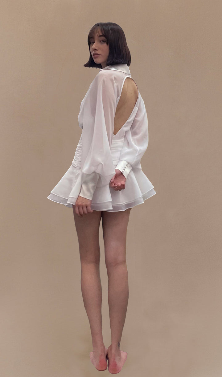 Solid Lantern Sleeve Mini Dress - Celestia Couture