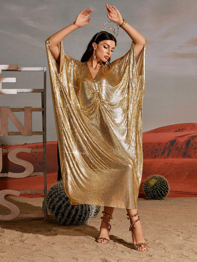 Stylish Fraser V Neck Chainmail Kaftan for a Glamorous Look - Celestial Couture