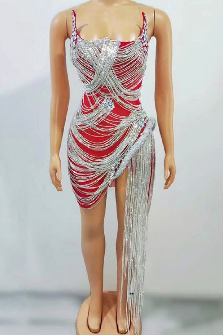 Onyx Strapless Crystal Fringe Mini Dress As Seen On Carolina Delgado