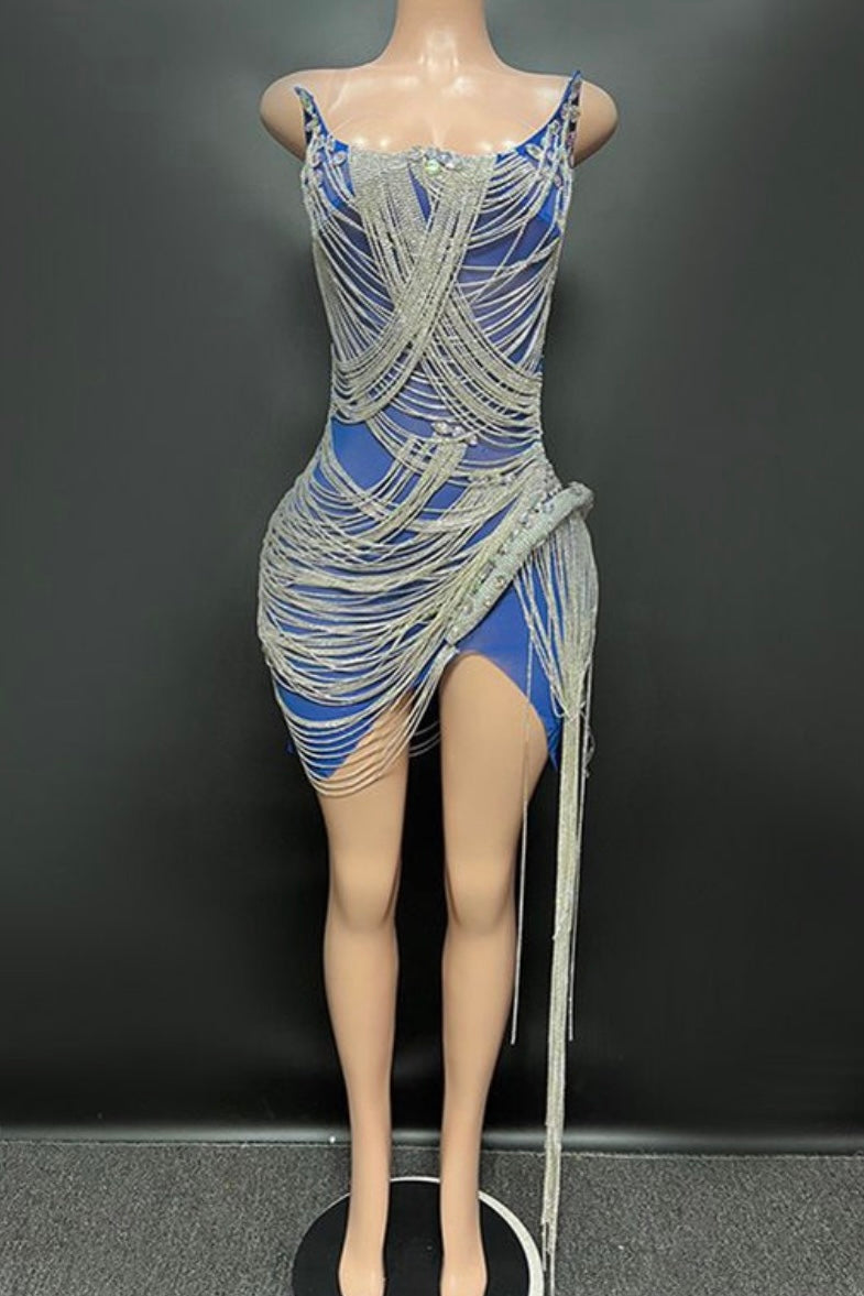 Onyx Strapless Crystal Fringe Mini Dress As Seen On Carolina Delgado
