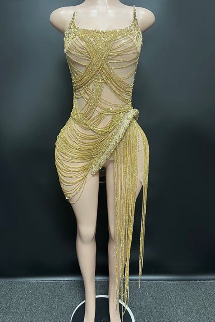 Onyx Strapless Crystal Fringe Mini Dress As Seen On Carolina Delgado