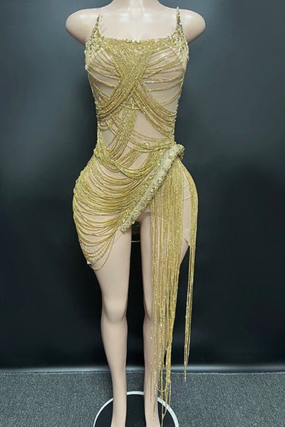 Onyx Strapless Crystal Fringe Mini Dress As Seen On Carolina Delgado