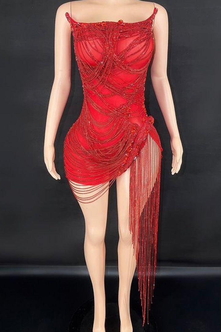 Onyx Strapless Crystal Fringe Mini Dress As Seen On Carolina Delgado