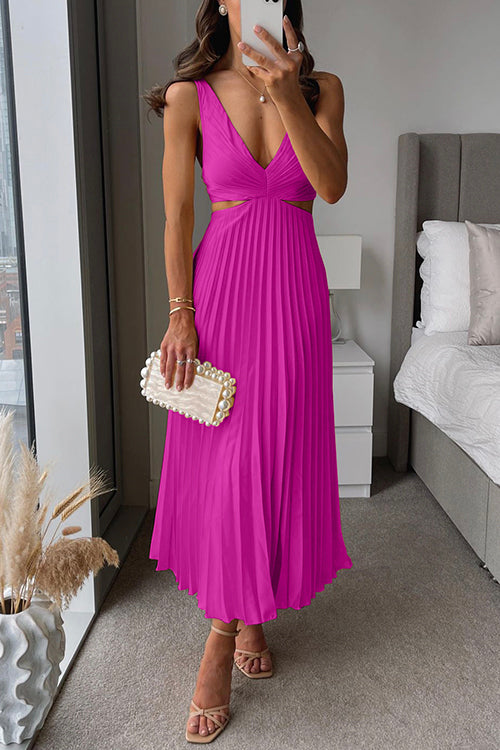 EVA™ | Cut Out Waist Sleeveless Pleated Maxi Dress - Celestia Couture