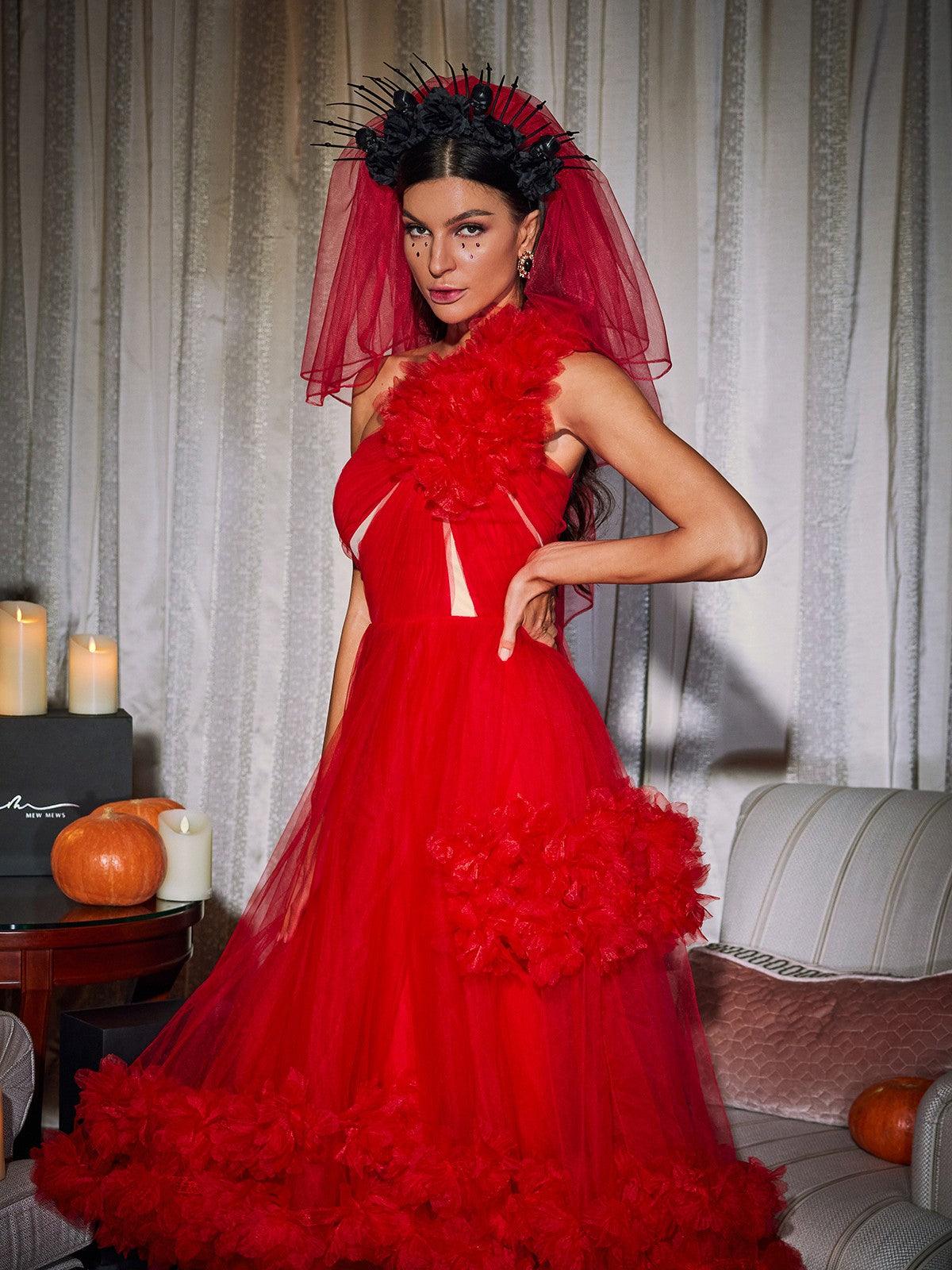 Elegantly Chic One-Shoulder Tulle Midi Dress by Ghslaine - Celestial Couture