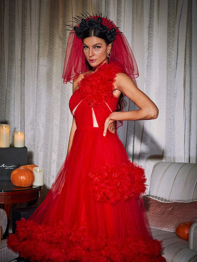 Elegantly Chic One-Shoulder Tulle Midi Dress by Ghslaine - Celestial Couture