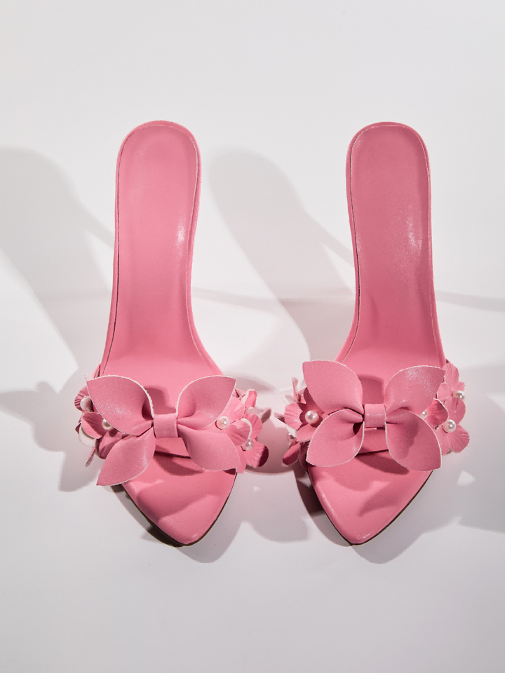 Grain Pearl Flower Slippers In Pink