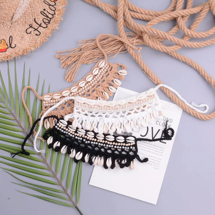 Crochet Seashell Collar Choker - multiple colors