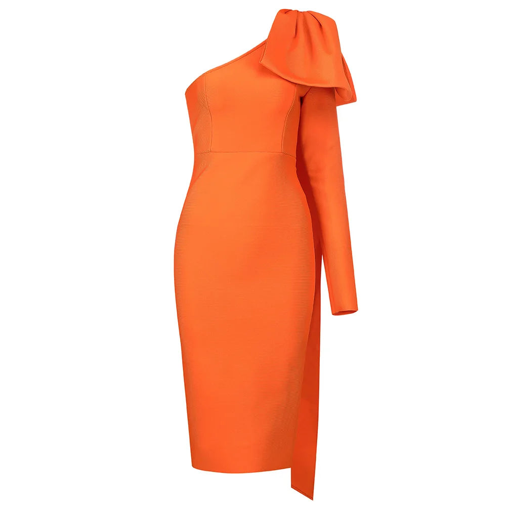 Luxe Radiance One-Sleeve Bowknot Bandage Dress - Celestial Couture