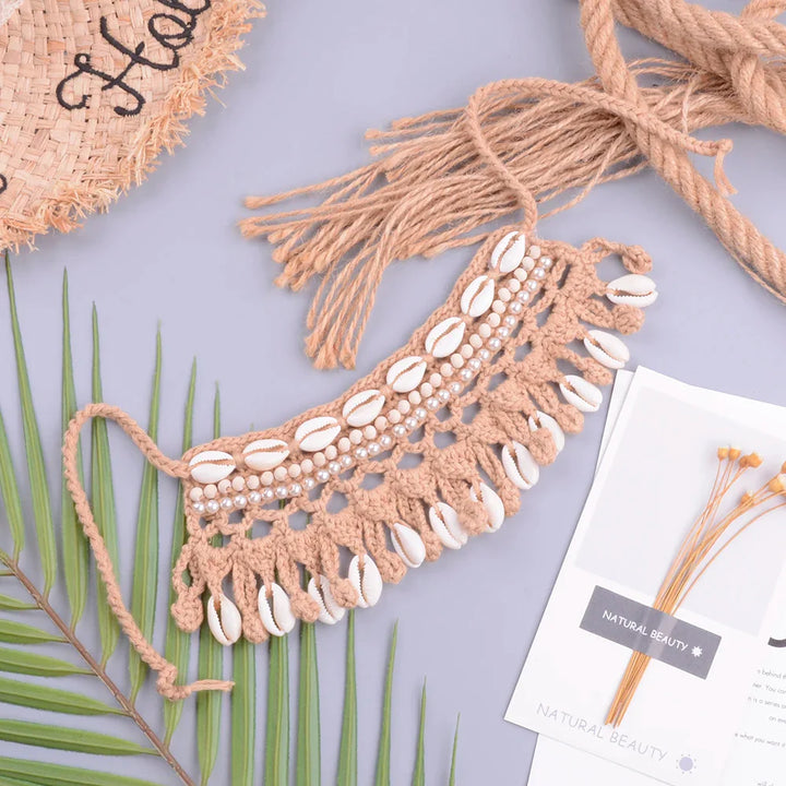 Crochet Seashell Collar Choker - multiple colors