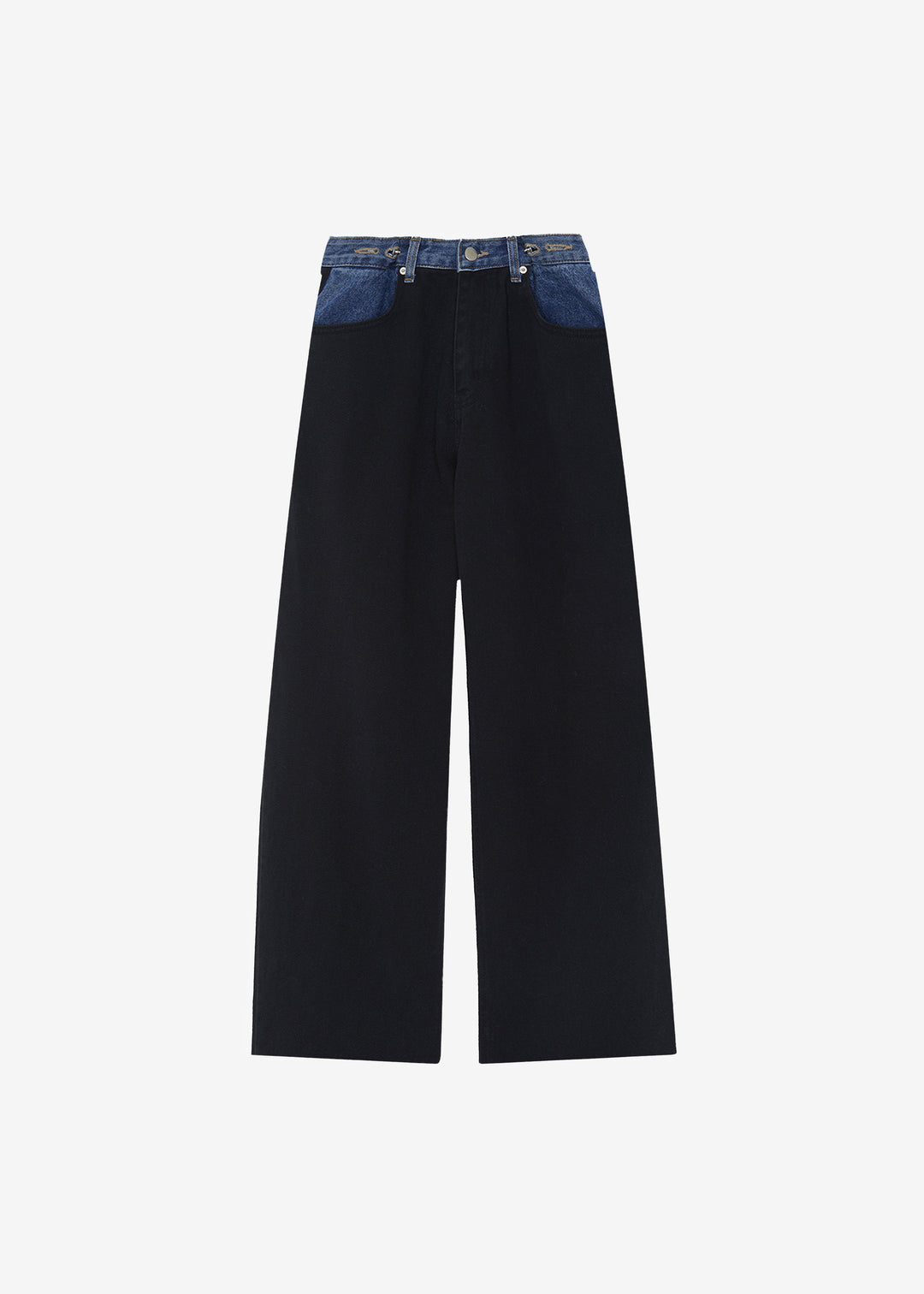 Hayla Contrast Denim Pants - Black/Blue