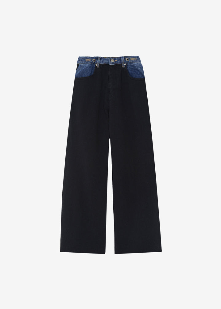 Hayla Contrast Denim Pants - Black/Blue