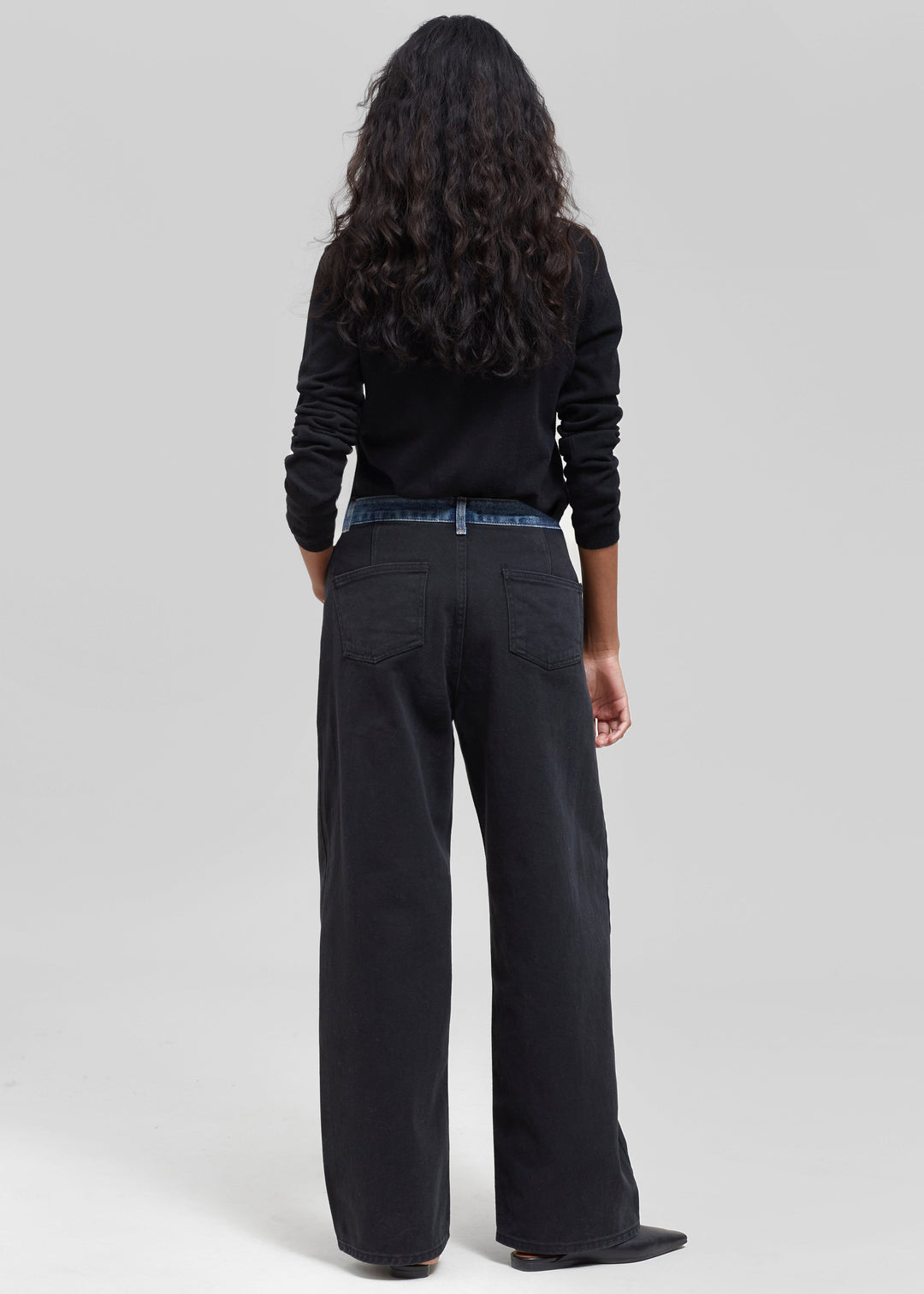 Hayla Contrast Denim Pants - Black/Blue
