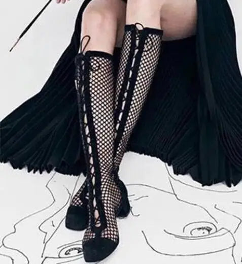 LAVINIA Mesh Knee High Casual Boots