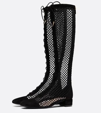 LAVINIA Mesh Knee High Casual Boots
