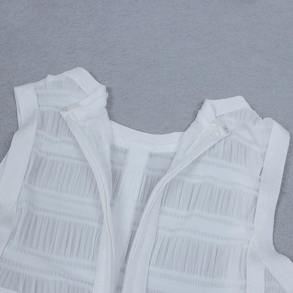 High Quality White Sleeveless Tassel Hollow Out Bodycon Rayon Bandage Dress Evening Party Celebrate Birthday Cocktail Dress - Celestial Couture