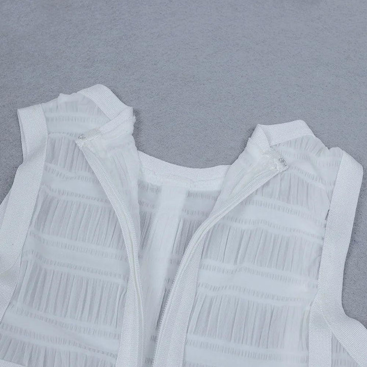 White Sleeveless Tassel Hollow Out Bandage Dress - Celestia Couture