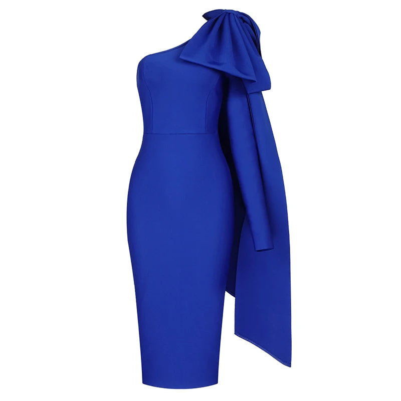 Luxe Radiance One-Sleeve Bowknot Bandage Dress - Celestial Couture