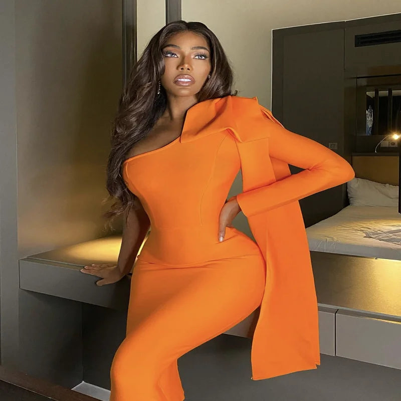 Luxe Radiance One-Sleeve Bowknot Bandage Dress - Celestial Couture