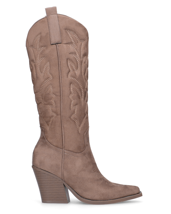HALA - stivale camperos texano con tacco in camoscio beige scuro