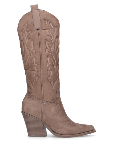 HALA - stivale camperos texano con tacco in camoscio beige scuro