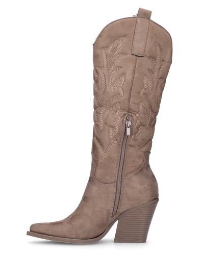 HALA - stivale camperos texano con tacco in camoscio beige scuro