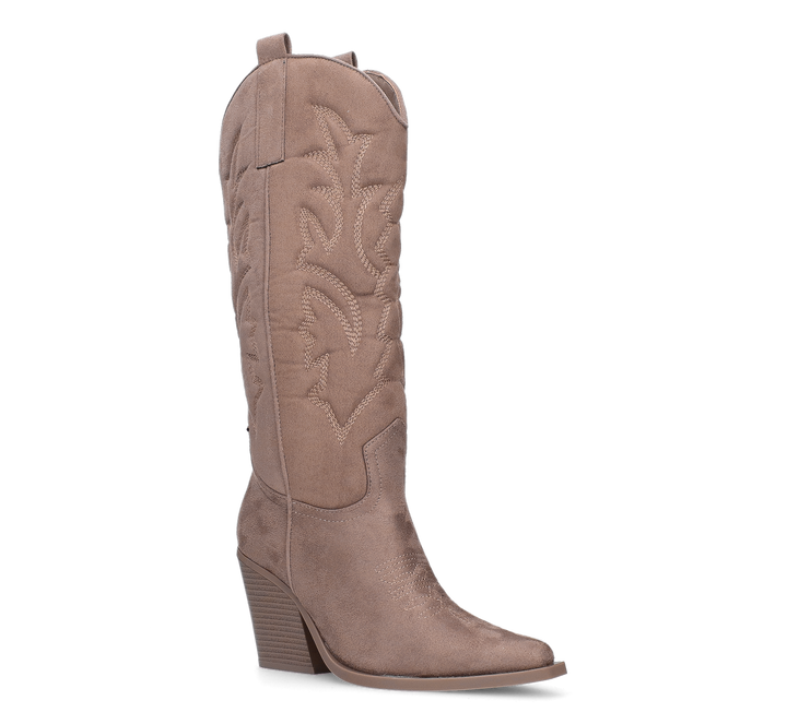 HALA - stivale camperos texano con tacco in camoscio beige scuro