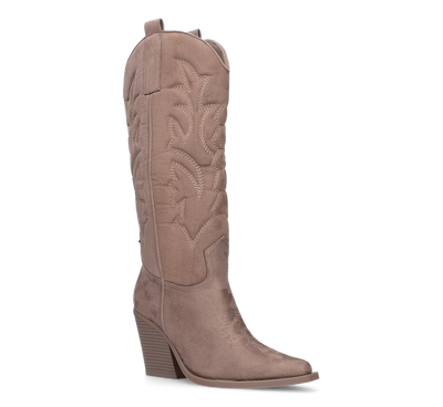 HALA - stivale camperos texano con tacco in camoscio beige scuro