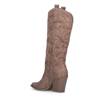 HALA - stivale camperos texano con tacco in camoscio beige scuro
