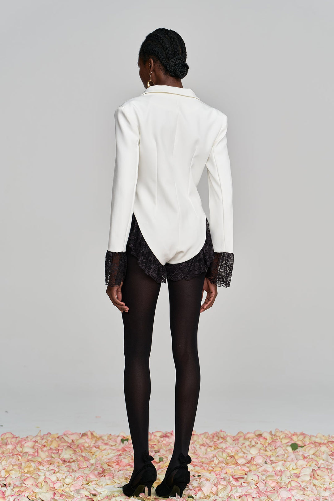 Hathaway Lace Plunge Bodysuit In White - Celestia Couture