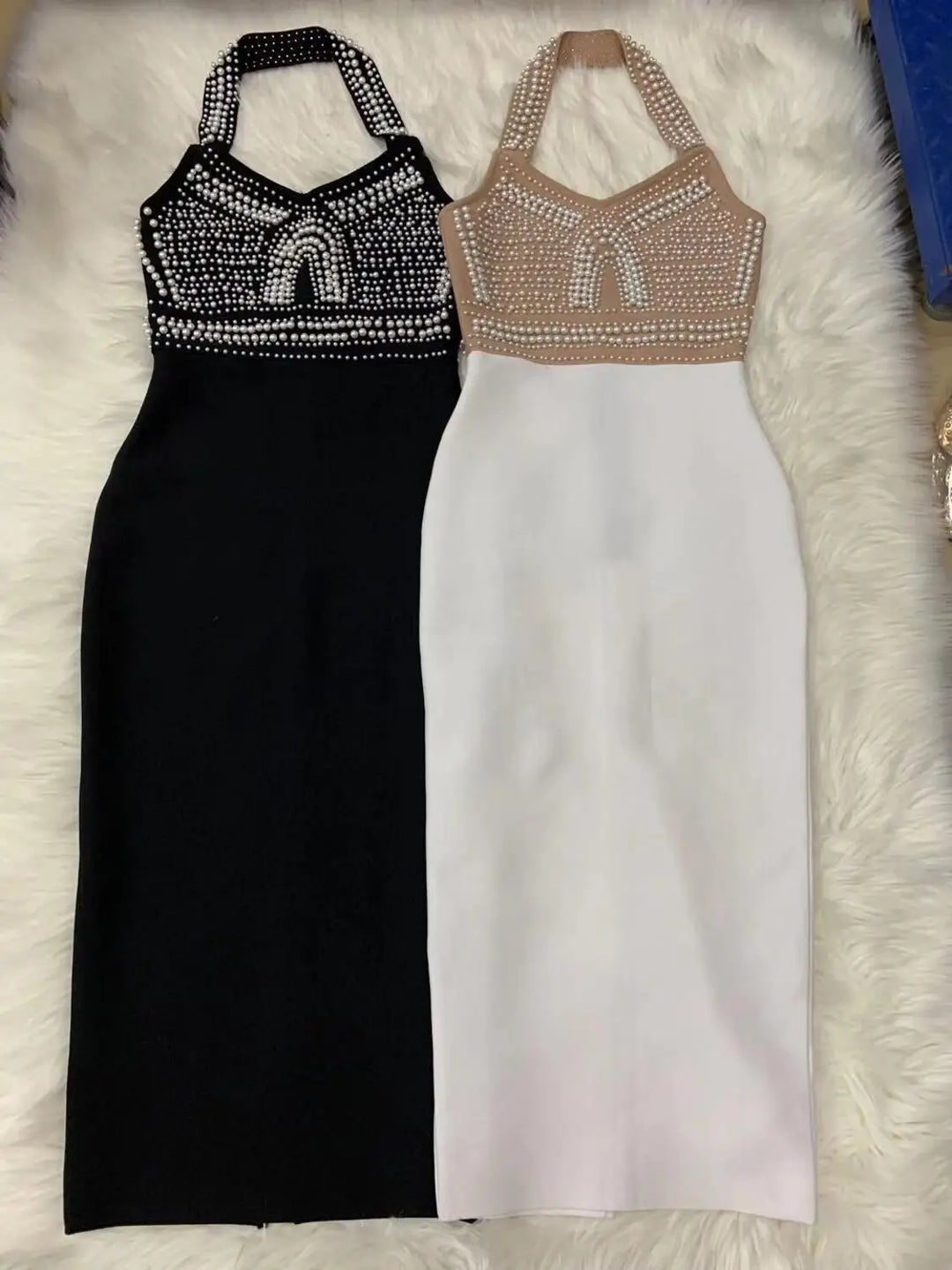 Charlotte Noir Black Mantual Beading Rayon Bandage Dress Elegant Cocktail Party Dress - Celestia Couture
