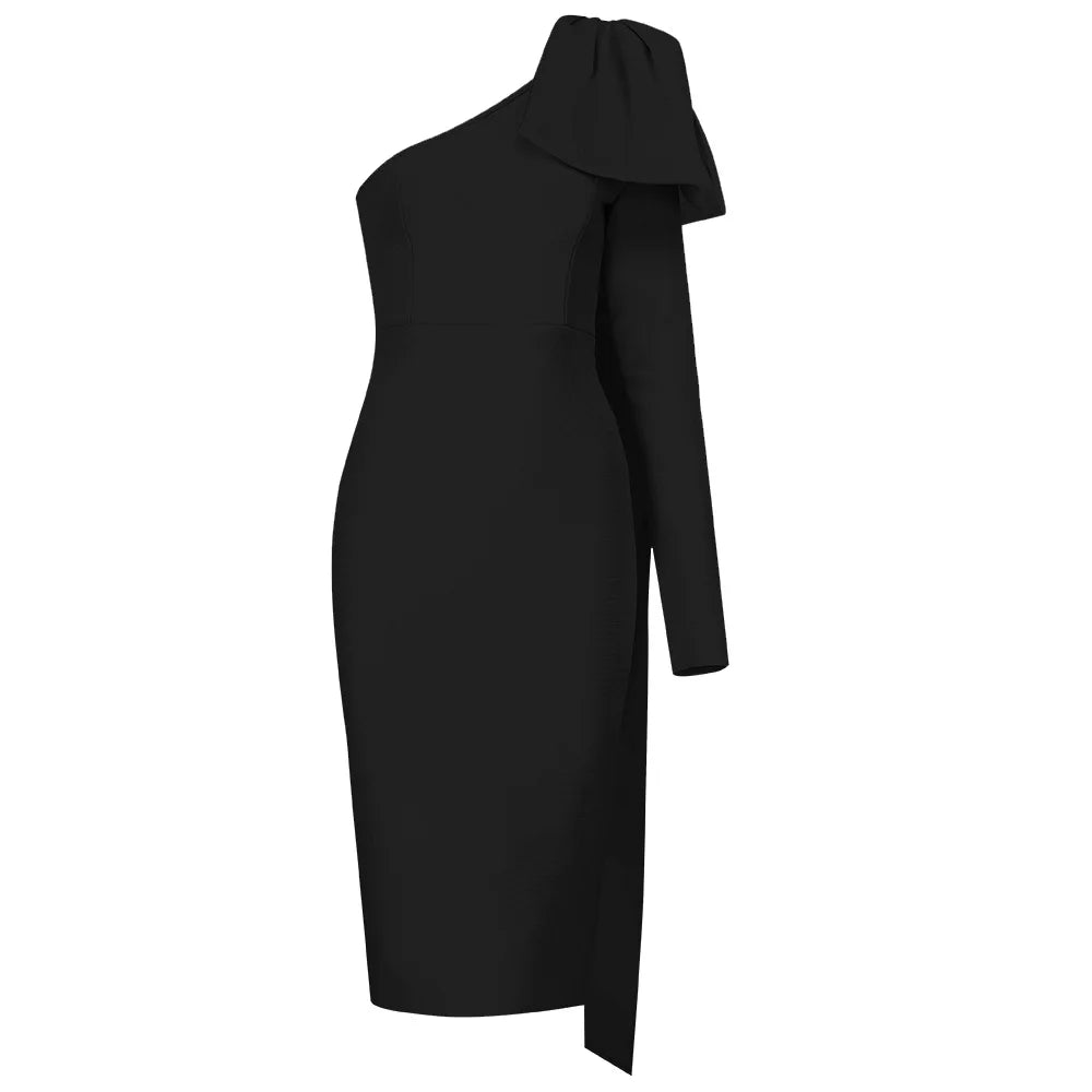 Luxe Radiance One-Sleeve Bowknot Bandage Dress - Celestial Couture